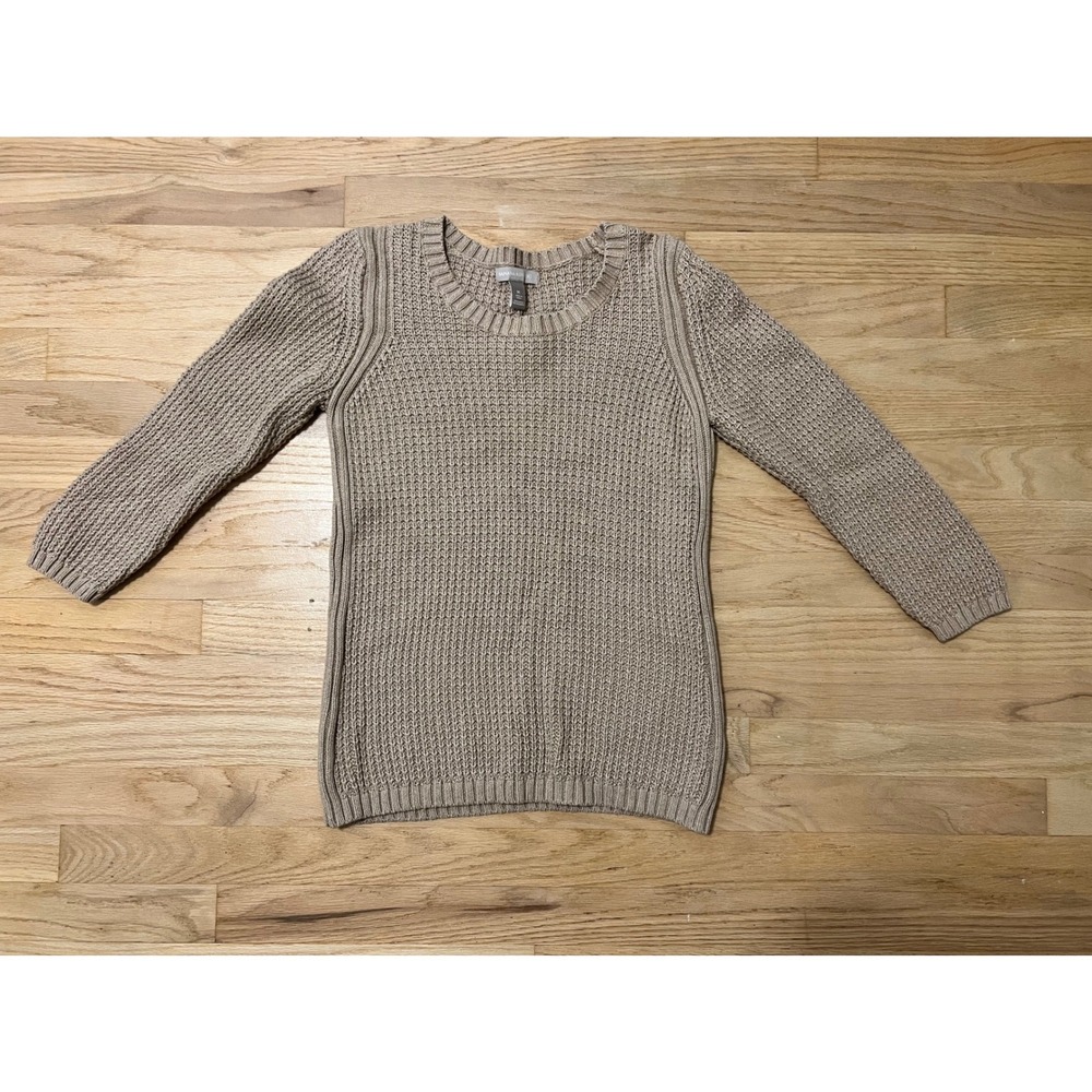 Banana Republic Womens Taupe Beige Waffle Knit Crew Neck Pullover Sweater Medium